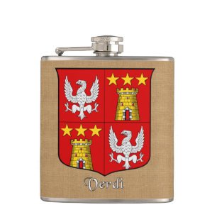 Italian Surname Verdi Heraldic Shield Hip Flask