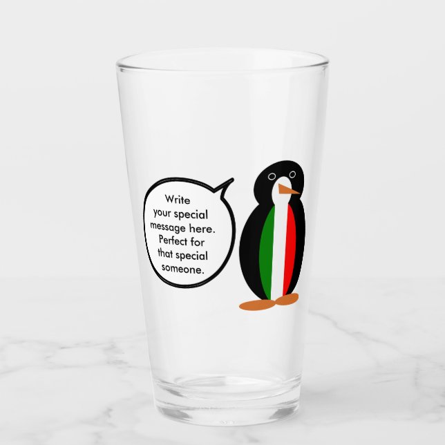 Italian Talking Ms Penguin Personalised  Glass (Front)