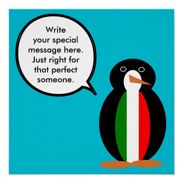 Italian Talking Ms Penguin Personalised  Poster (Front)
