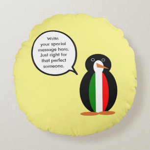 Italian Talking Ms Penguin Personalised Round Cushion