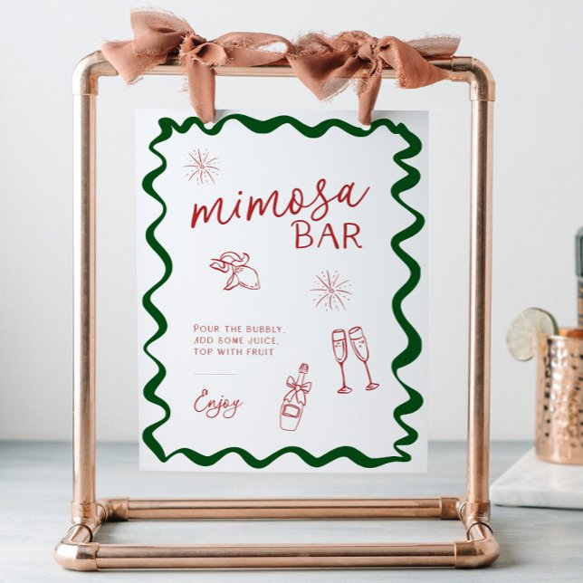 Italian That's Amore Bridal Shower Mimosa Bar Pedestal Sign (Mimosa Bar Sign with modern Italian colors and handdrawn illustrations)