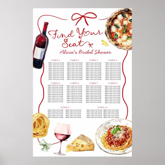Italian That's Amore Bridal Shower Seating Chart (Front)