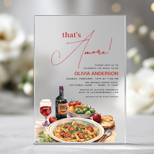 Italian That's Amore! Watercolor Bridal Shower Acrylic Invitations (Creator Uploaded)