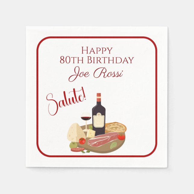 Italian Theme 80th Birthday Napkin (Front)