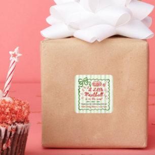 Italian Theme Baby Shower Green Bow Small Square Sticker