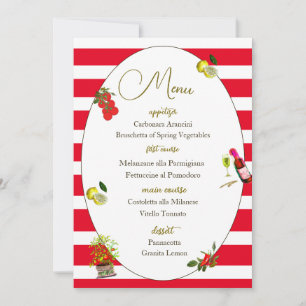 Italian Theme Red Stripe Lemon Mediterranean Menu Invitation
