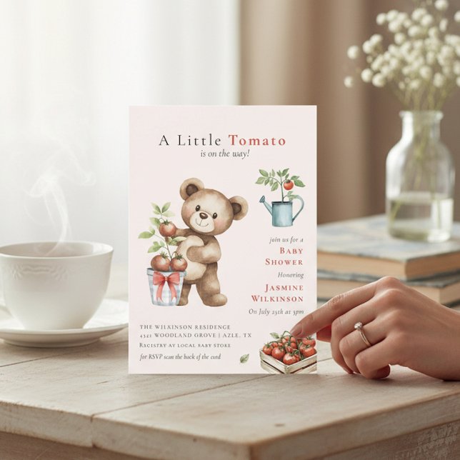 Italian Theme Teddy Bear Tomato Baby Shower QR Invitation (Creator Uploaded)