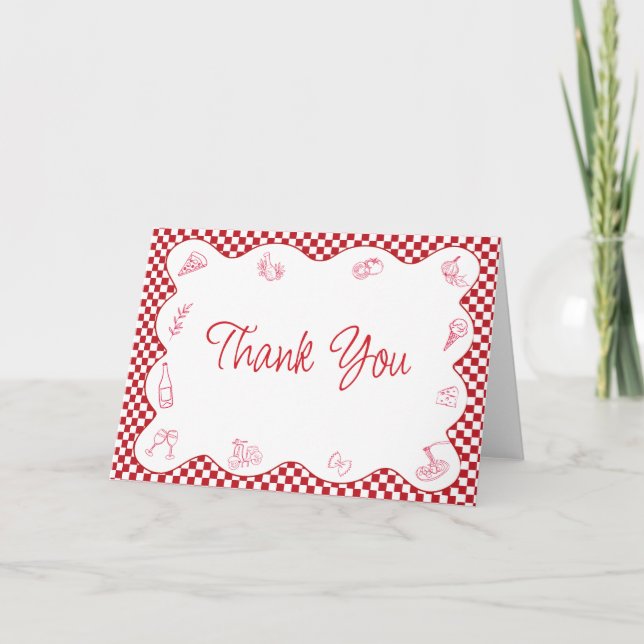 Italian-Themed Red Chequered Bridal Shower Thank You Card (Front)