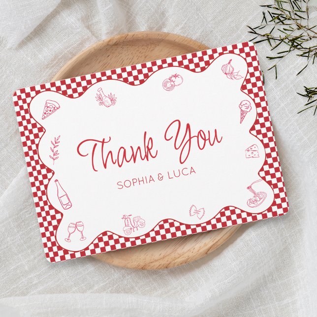 Italian-Themed Red Chequered Wedding Thank You Card (Creator Uploaded)
