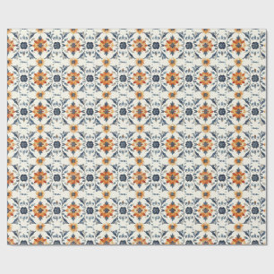Italian Tile Gift Wrap, Terracotta Blue Pattern Wrapping Paper