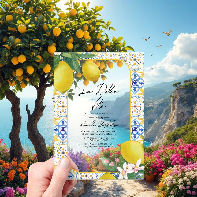 Italian Tile & Lemon Bridal Shower - La Dolce Vita Acrylic Invitations (Italian Tile & Lemon Bridal Shower - La Dolce Vita Acrylic Invitation)