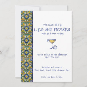 Italian Tile mediterranean blue green Wedding Invitation
