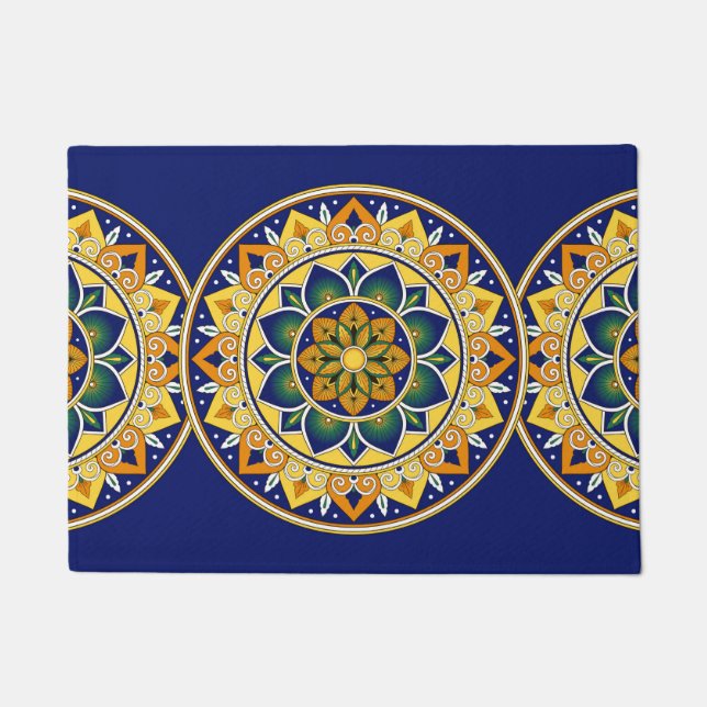 Italian Tile Pattern – Peacock motifs majolica Doormat (Front)