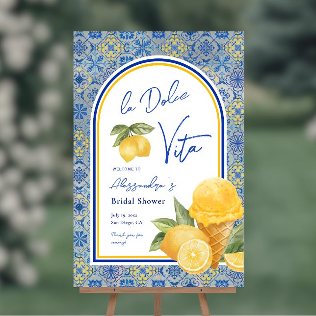 Italian Tiles La Dolce Vita Summer Bridal Shower Acrylic Sign (Creator Uploaded)