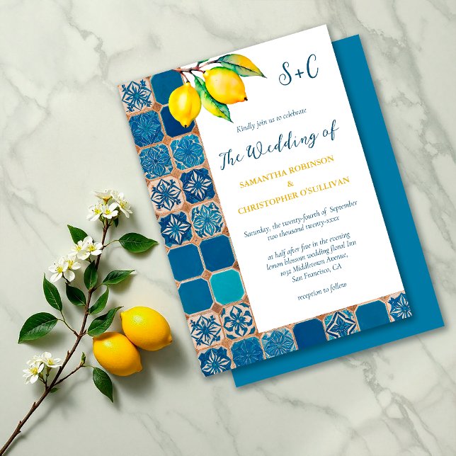 Italian Tiles Lemon Mediterranean Wedding Invitation (Creator Uploaded)