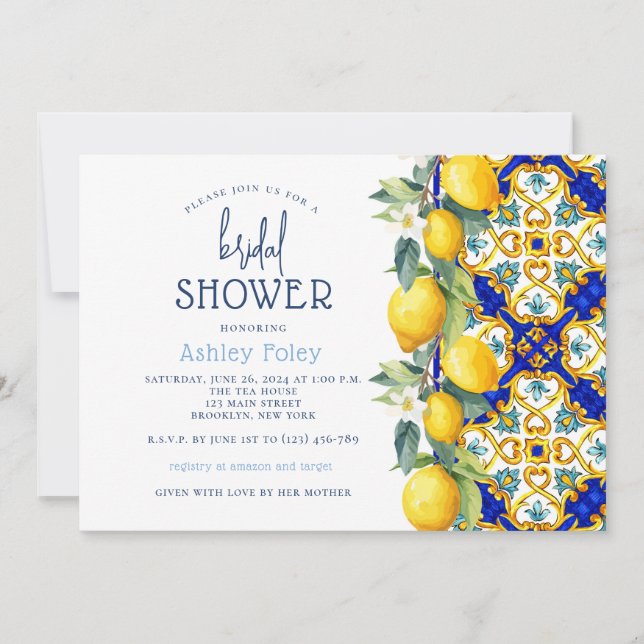 Italian Tiles | Lemon Theme Summer Bridal Shower I Invitation (Front)