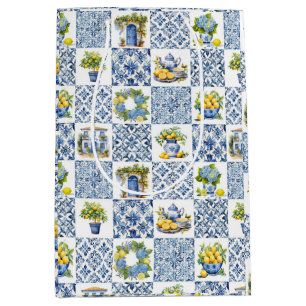 Italian Tiles Lemon Theme Summer Medium Gift Bag