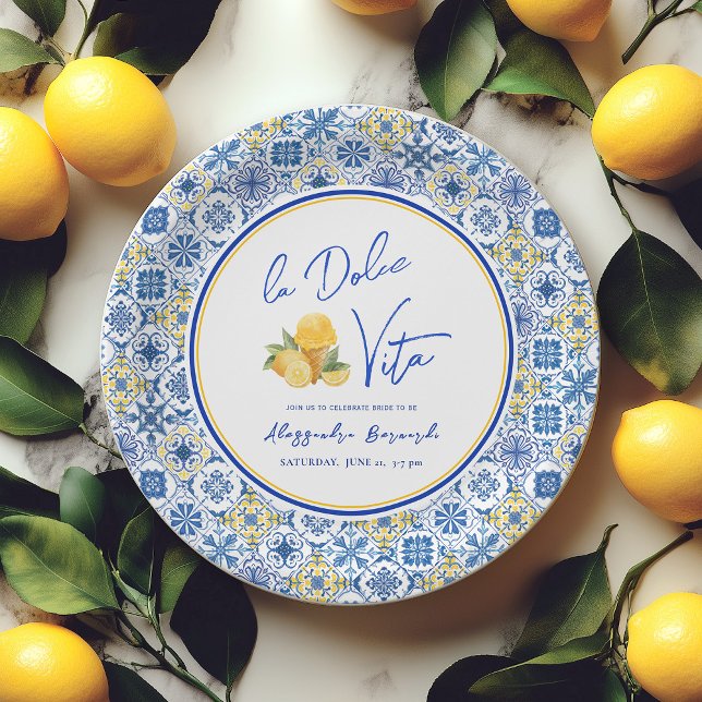 Italian Tiles Mediterranean Summer Bridal Shower Paper Plate (Creator Uploaded)