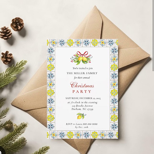 Italian tiles with Lemon Christmas Party  Invitation (Creator Uploaded)