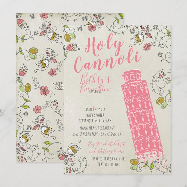 Italian Tower of Pisa Baby Shower invitations (Front/Back)