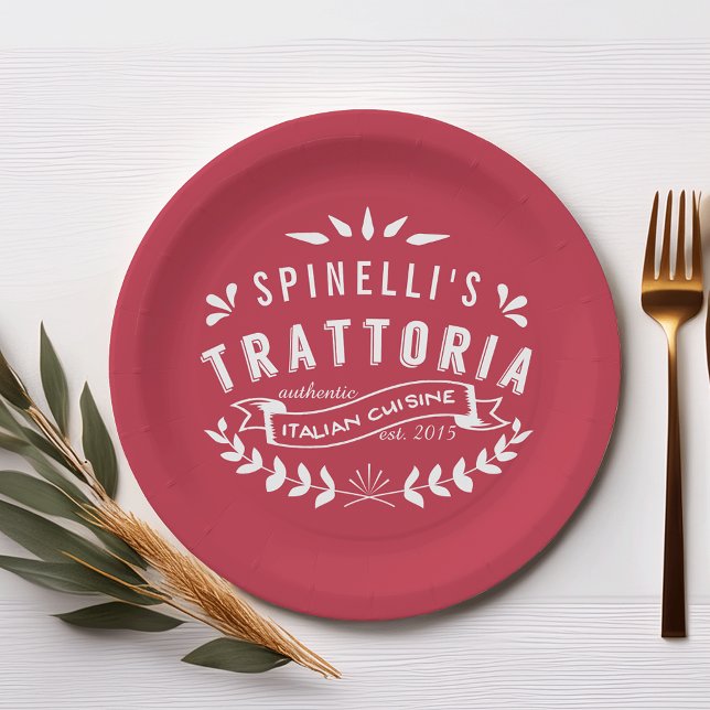 Italian Trattoria Personalised Restaurant Logo Paper Plate (Creator Uploaded)