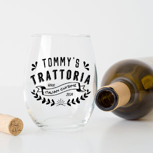 Italian Trattoria Personalised Restaurant Logo Stemless Wine Glass