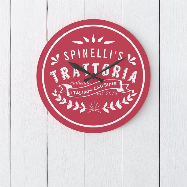 Italian Trattoria Your Name Restaurant Logo Large Clock (Creator Uploaded)