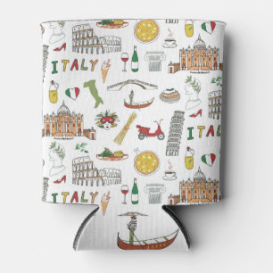 Italian travel, national food, doodle pattern. can cooler