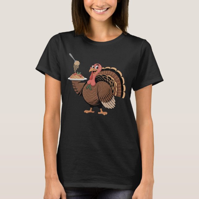 Italian Turkey Serving Spaghetti Funny Foodie T-Shirt (Front)