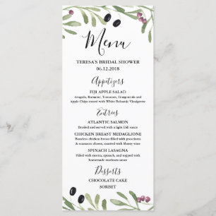 Italian Tuscan Greek Bridal Shower, Wedding Menu