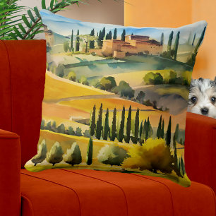 Italian Tuscan Watercolor Landscape Cushion