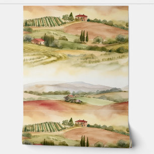 Italian Tuscany Countryside Watercolor Wallpaper