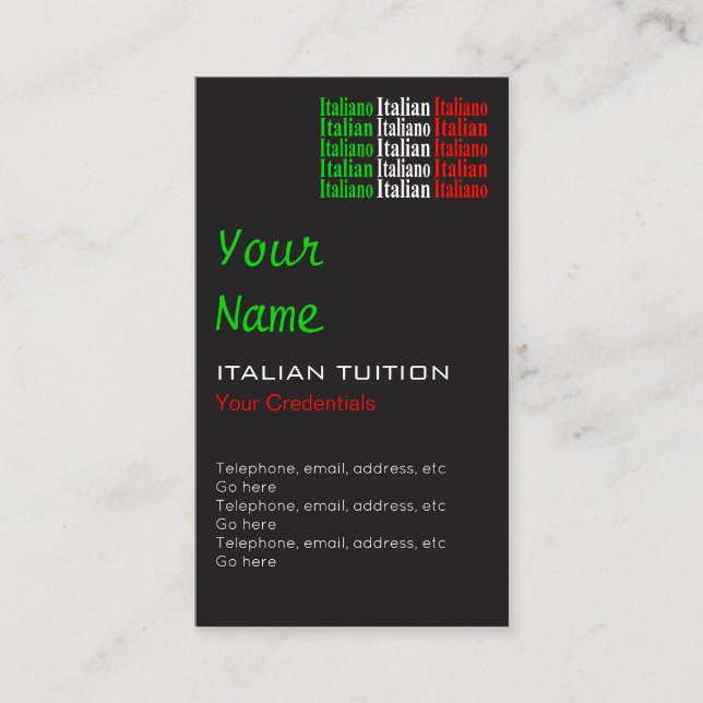 Italian Tutor Appointment Business Cards (Front)