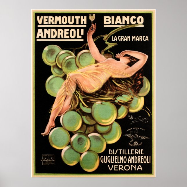 Italian Verona VERMOUTH BIANCO ANDREOLI Liquor Ad Poster (Front)
