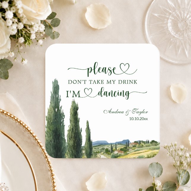 Italian View Don't Take My Drink Wedding Square Paper Coaster (Creator Uploaded)