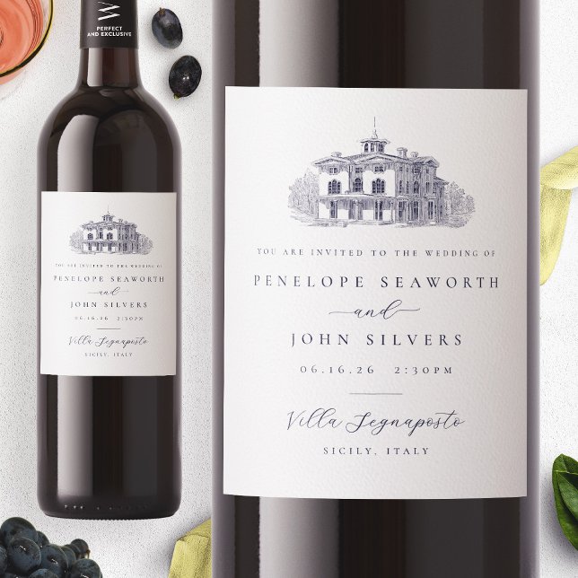 Italian Villa Illustration Wedding Invitation Wine Label (Italian Villa Illustration Wedding Invitation Wine Label)