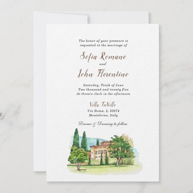 Italian Villa Watercolor Wedding Ultra paper Invitation (Front)