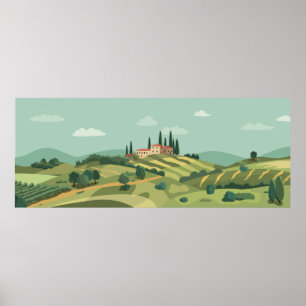 Italian village cartoon landscape poster