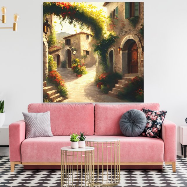 Italian Village Painting Print, Italy Wall Art (Insitu(LivingRoom))