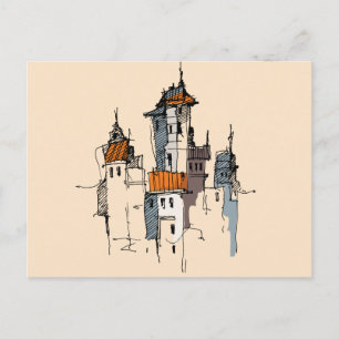 Italian Village Sketch Postcard