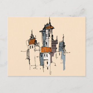Italian Village Sketch Postcard