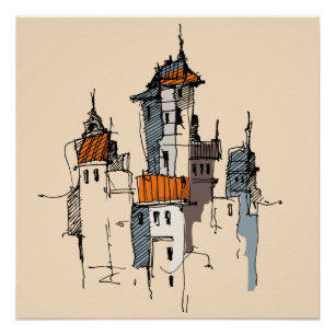 Italian Village Sketch Poster