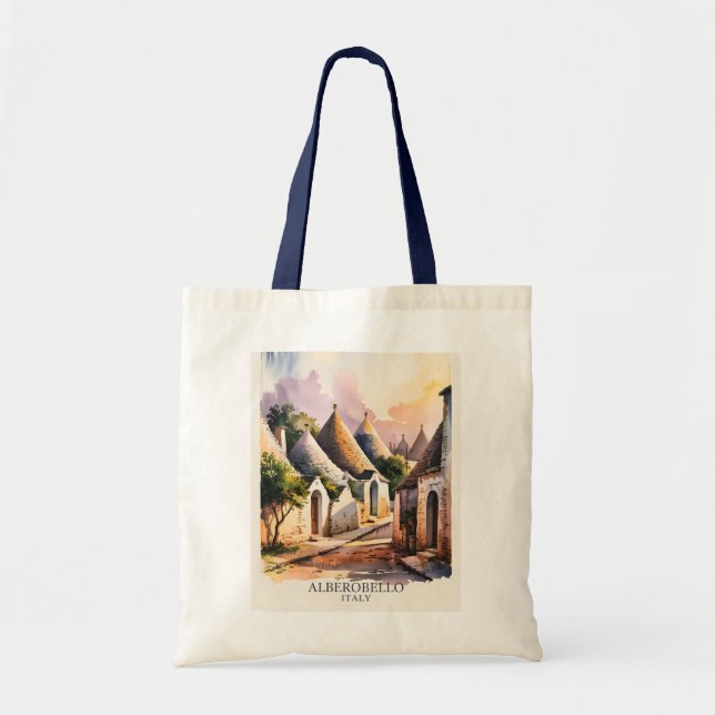 Italian Village Trulli Vintage Alberobello Puglia Tote Bag (Front)