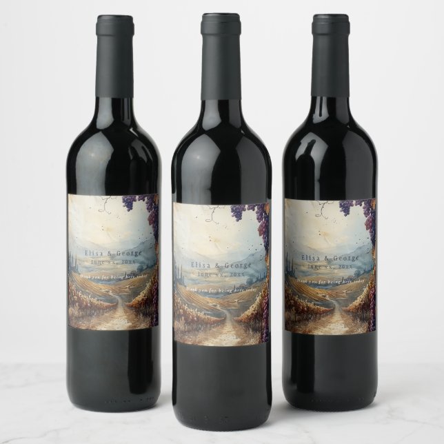 Italian Vineyard Landscape Rustic   Wine Label (Bottles)