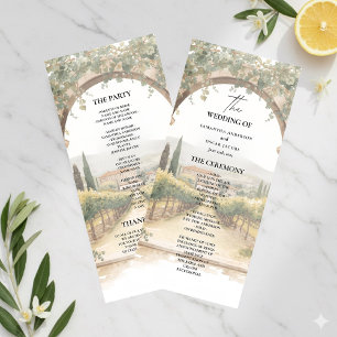 Italian Vineyard Wedding Program   Tuscan Arch  Menu