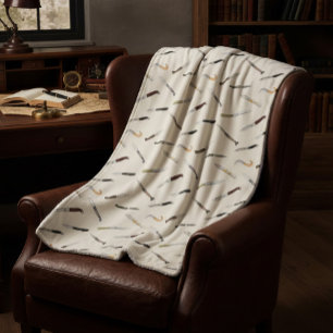Italian Vintage Knives Illustrated Pattern Fleece Sherpa Blanket