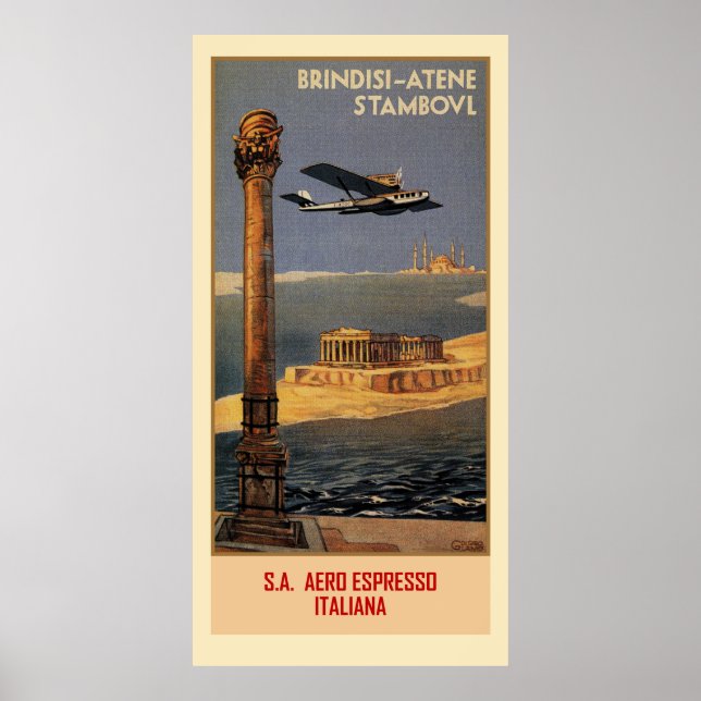 Italian vintage plane travel ad Brindisi Istanbul Poster (Front)