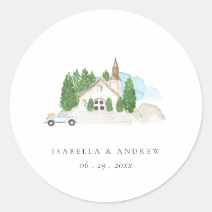 Italian Watercolor House Wedding  Address  Classic Round Sticker