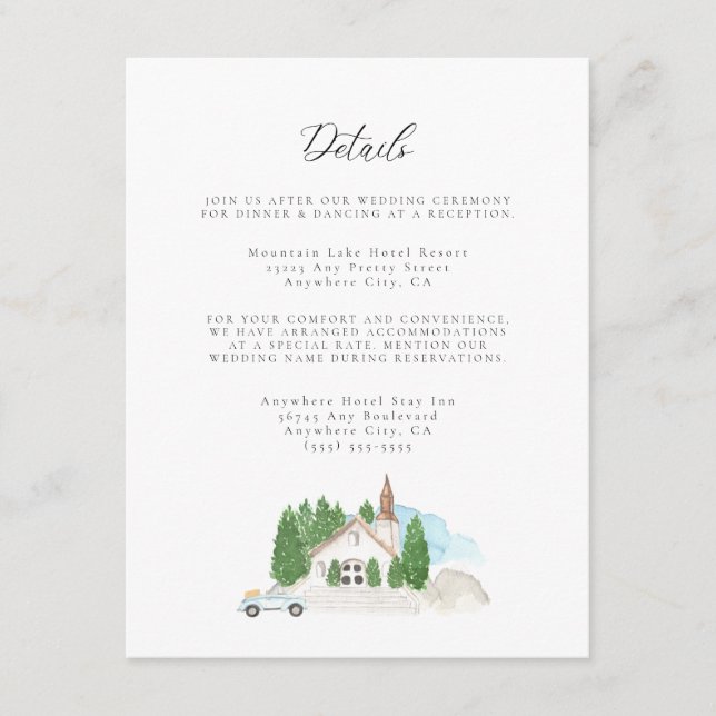 Italian Watercolor House Wedding Details Enclosure Card (Front)
