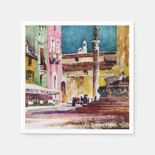 Italian Watercolor Piazza Napkin